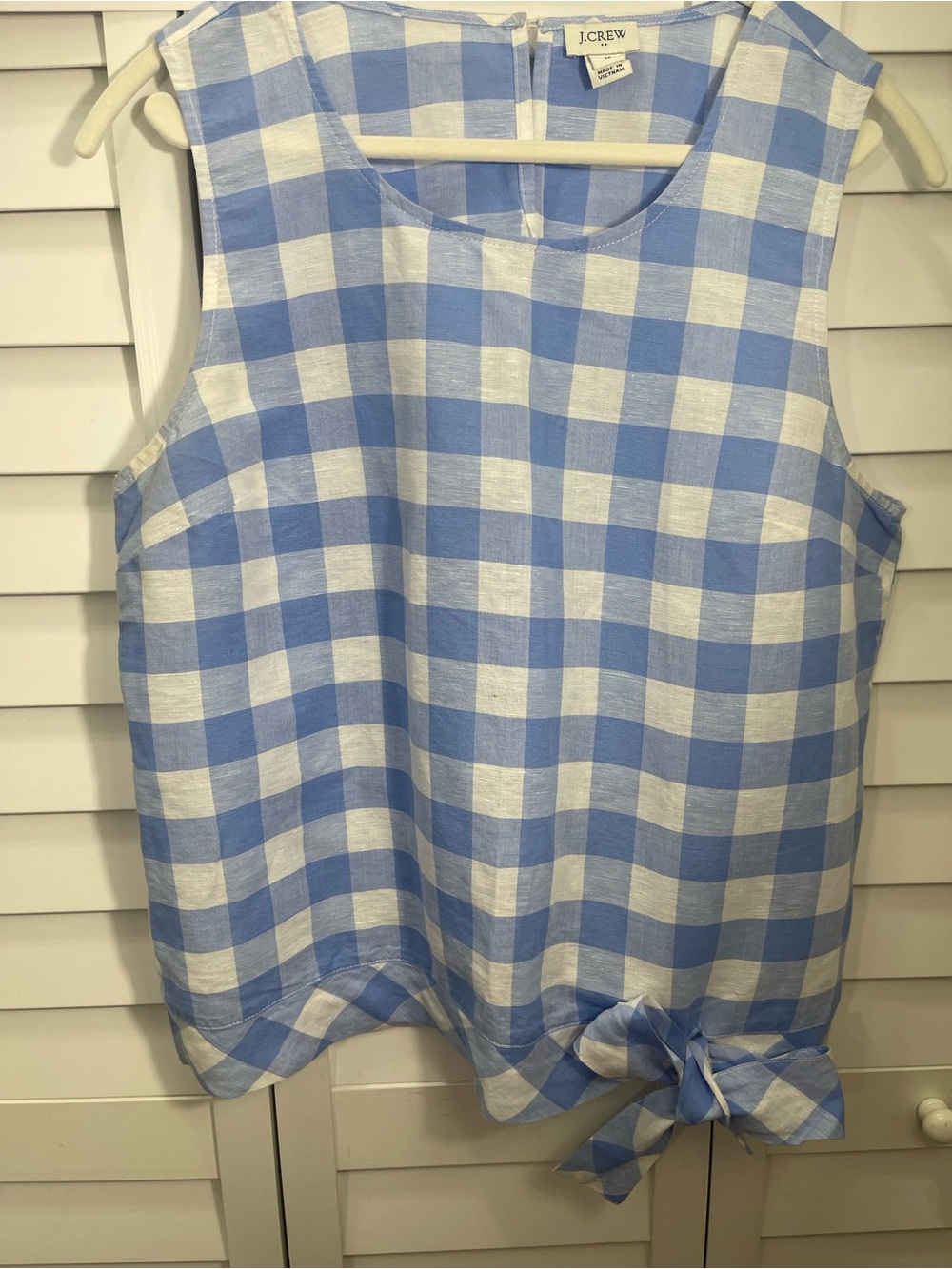 J. Crew Blue and White Gingham Tie-Hem Sleeveless Tank